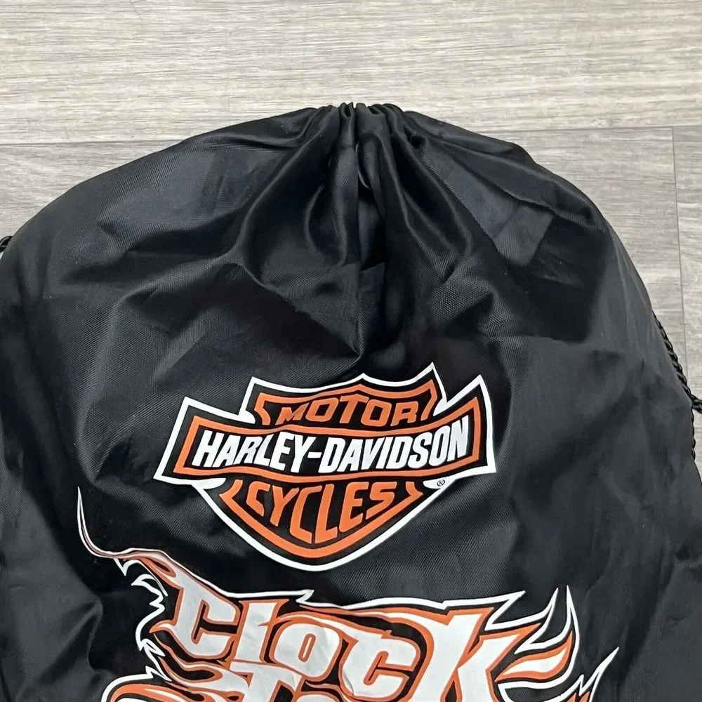 Harley Davidson Gym‎ Bag Black Cinch Drawstring Backpack Sack Biker Flame Fire